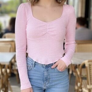Wild Fable Light Pink Ribbed Long Sleeve Top